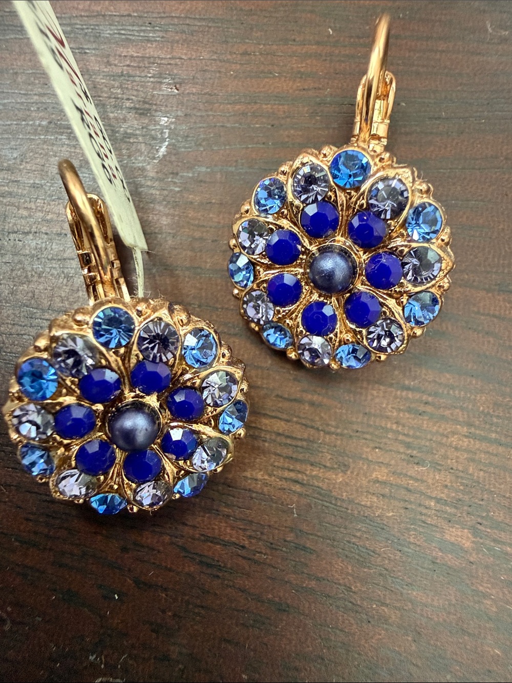 Mariana Rose Gold-Tone Blue and Tanzanite Purple Crystal Floral Drop Earrings - Picture 5 of 7